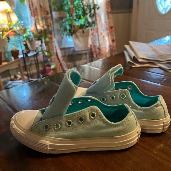 Converse Kids Light Blue  green Canvas Sneakers - Picture 2 of 6